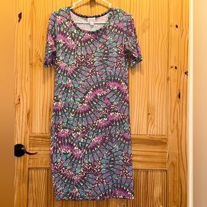 LuLaRoe Purple and Teal Patterned Midi Dress